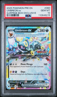 Umbreon Ex #060 2025 Pokemon Pre En-Prismatic Evolutions PSA 10 Surprise Box
