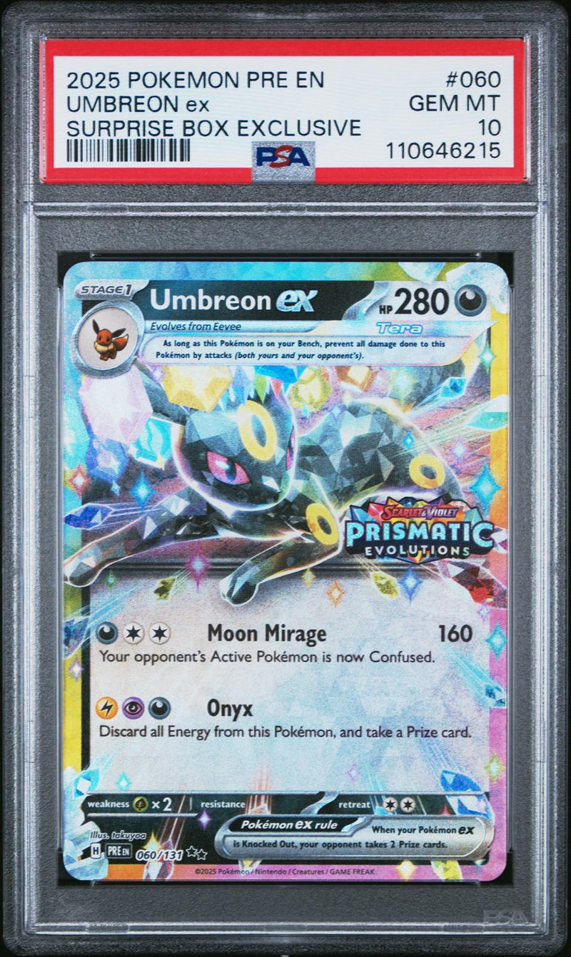 Umbreon Ex #060 2025 Pokemon Pre En-Prismatic Evolutions PSA 10 Surprise Box