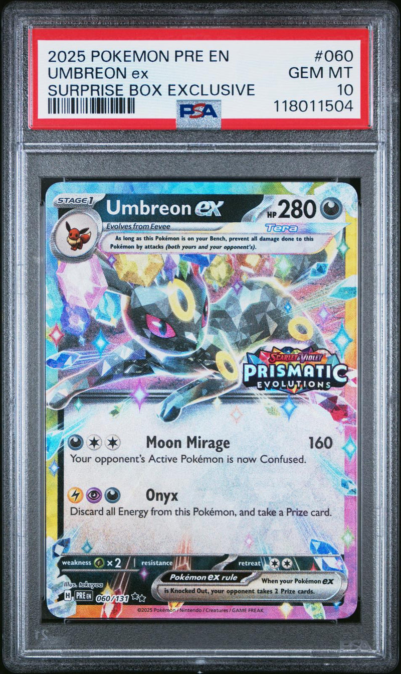 Umbreon Ex #060 2025 Pokemon Pre En-Prismatic Evolutions PSA 10 Surprise Box