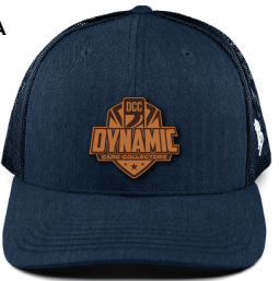 Dynamic Card Collectors Trucker Hat Snapback Navy w/ Leather Logo