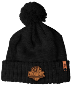 Dynamic Card Collectors Black Pom Beanie Leather Logo