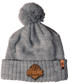 Dynamic Card Collectors Grey Pom Beanie Leather Logo