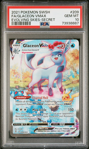 Fa/Glaceon Vmax #209 2021 Sword & Shield Evolving Skies PSA 10 Evolving Skies