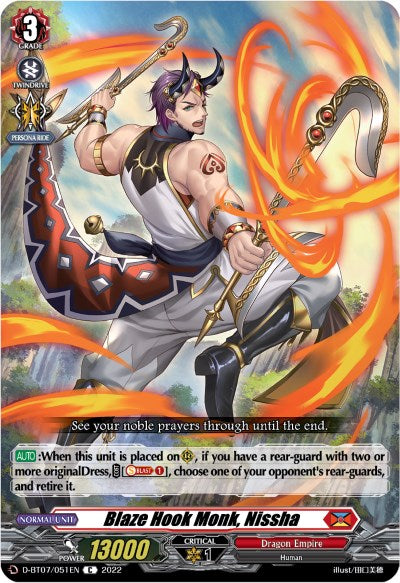 Blaze Hook Monk, Nissha (D-BT07/051EN) [Raging Flames Against Emerald Storm]